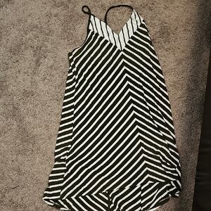 Laila Jayde Olive Green  and White Asymmetrical Tank Dress